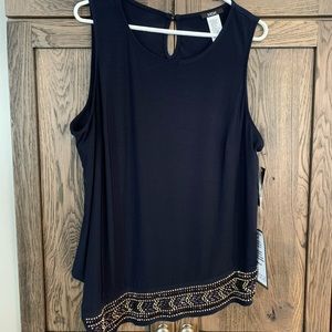 Dress tank with beaded high-low hemline -Navy blue